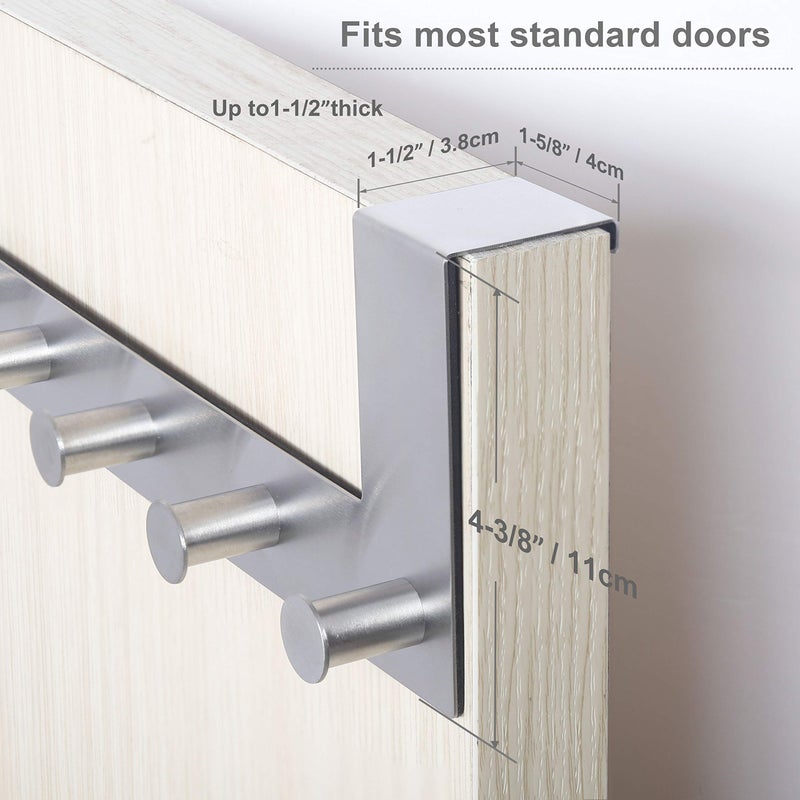 WEBI Over The Door Hook Door Hanger:Over The Door Towel Rack with 6 Peg Hooks for Hanging,Door Coat Hanger Towel Hanger Over Door Coat Rack for Clothes,Back of Bathroom,Silver,2 Packs - Image 3